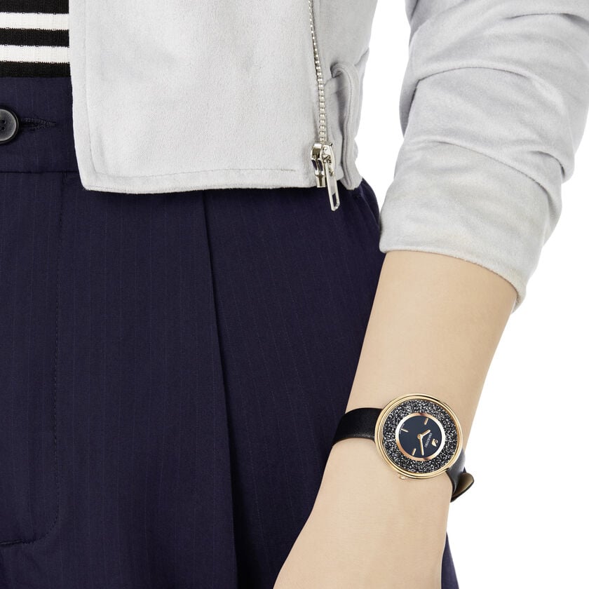 Swarovski Crystalline Pure Black Dial Black Leather Strap Watch for Women - 5275043 Buy Now By Swarovski