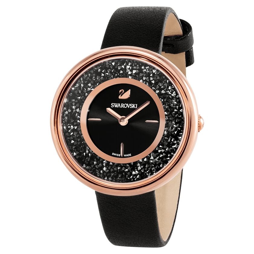 Swarovski Crystalline Pure Black Dial Black Leather Strap Watch for Women - 5275043 Buy Now By Swarovski