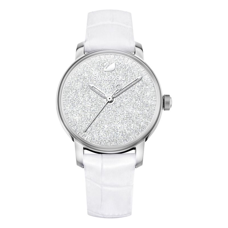 Swarovski Crystalline Hours Silver Dial White Leather Strap Watch for Women - 5295383 Buy Now By Swarovski