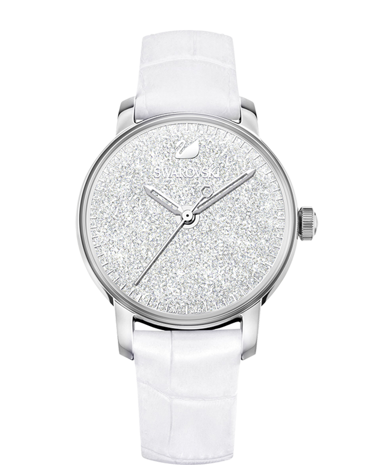 Swarovski Crystalline Hours Silver Dial White Leather Strap Watch for Women - 5295383 Buy Now By Swarovski