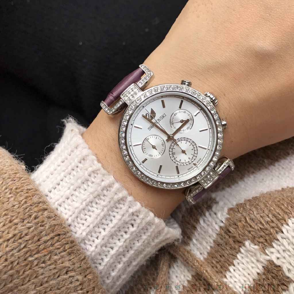 Swarovski Era Journey Chronograph Silver Dial Purple Leather Strap Watch for Women - 5296835 Buy Now By Swarovski