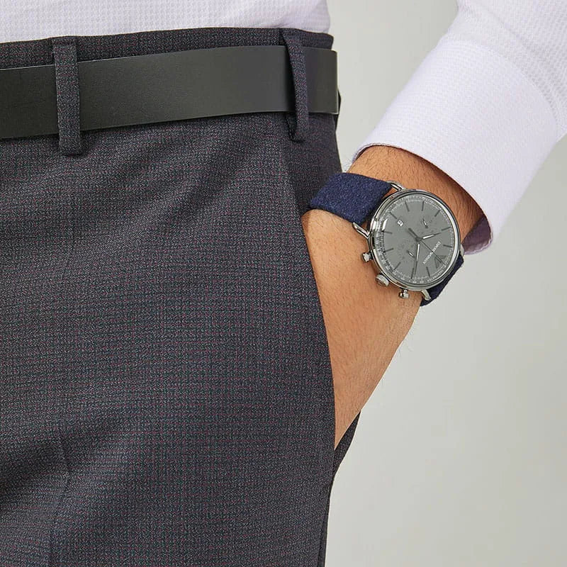 Emporio Armani Aviator Quartz Grey Dial Blue Fabric Strap Watch For Men - AR11144 Buy Now By Emporio Armani