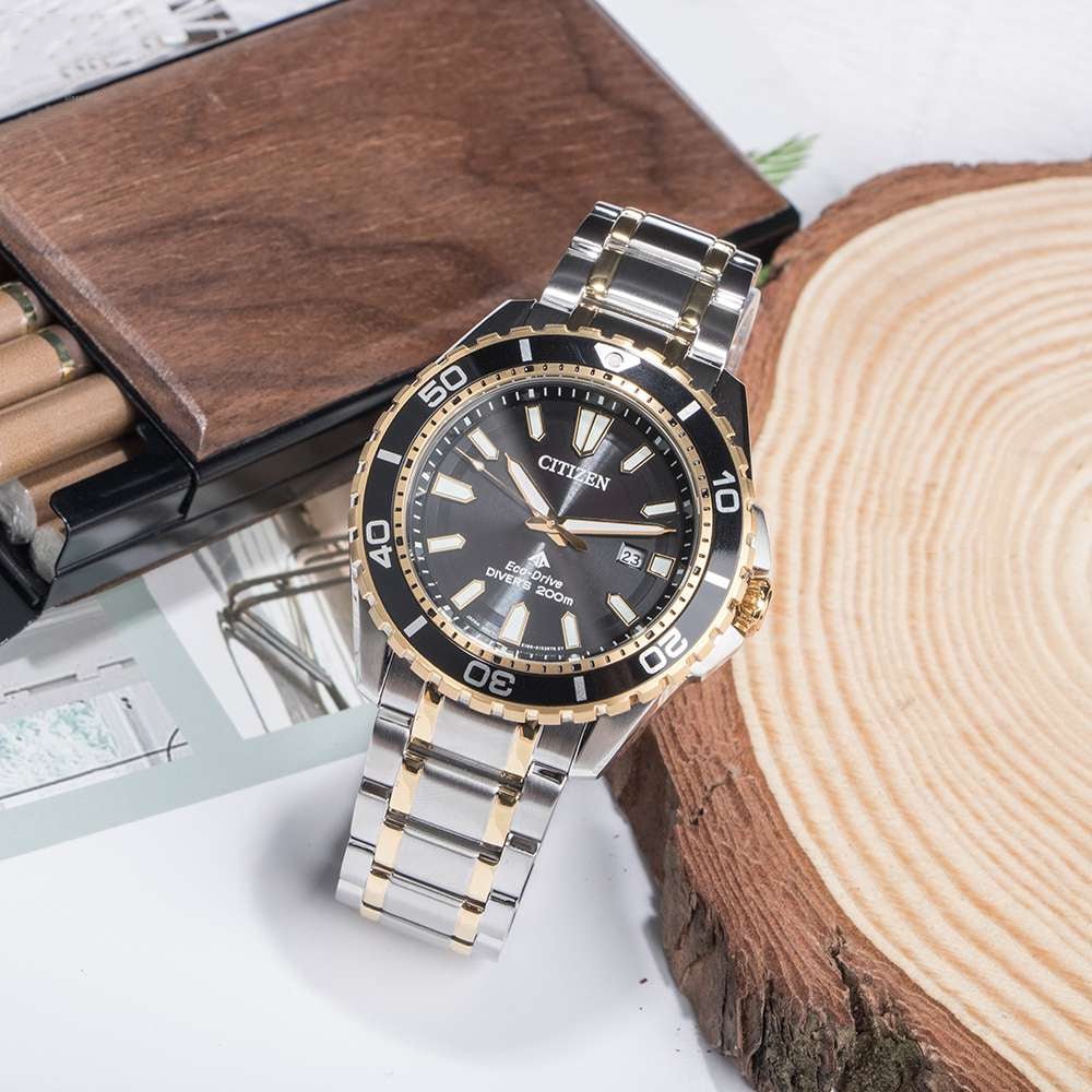 Citizen Eco Drive Promaster Diver Black Dial Two Tone Steel Strap Watch For Men - BN0194-57E Buy Now By Citizen