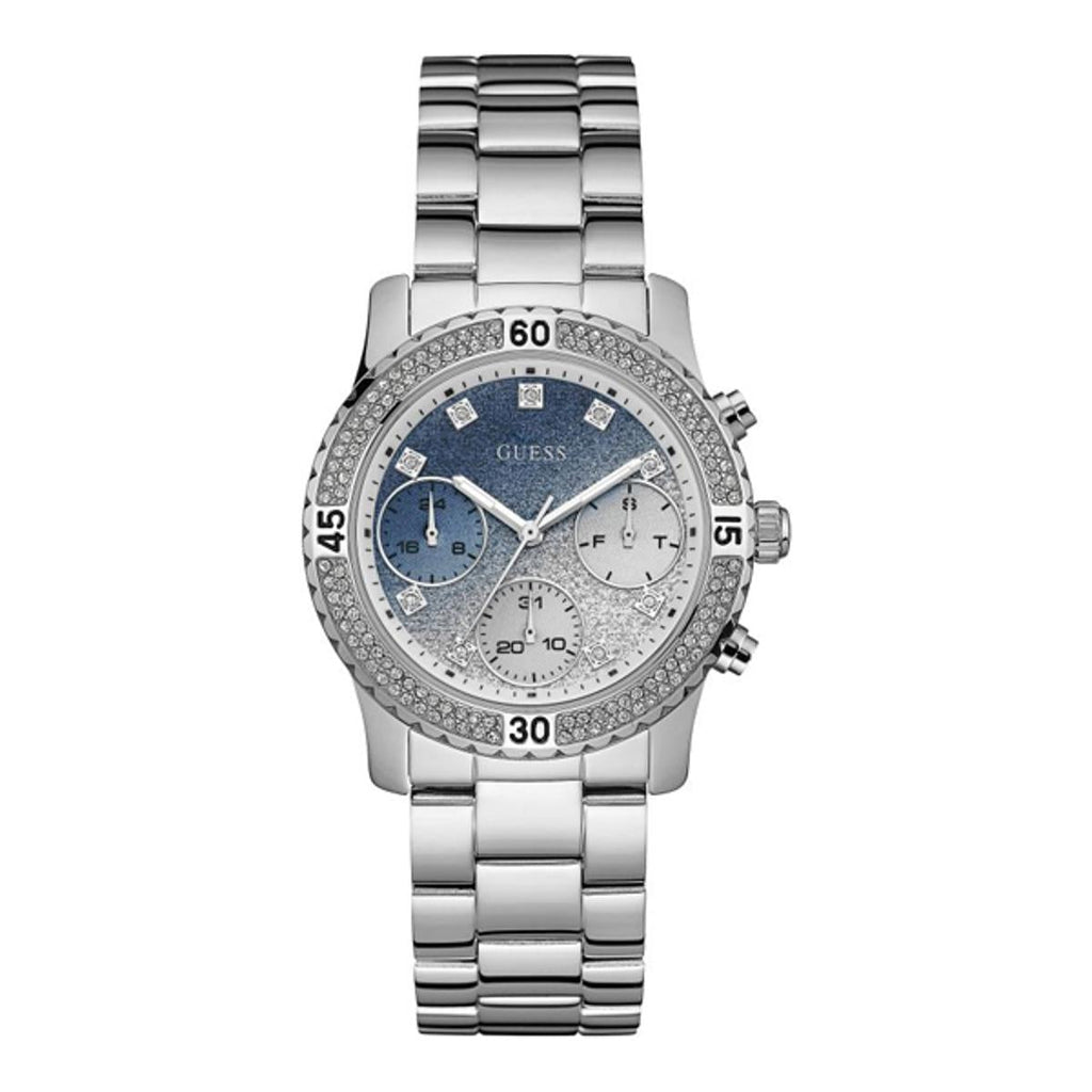 Guess Confetti Diamonds Blue Dial Silver Steel Strap Watch for Women - W0774L6 Buy Now By Guess