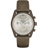 Emporio Armani Sportivo Chronograph Silver Dial Brown Leather Strap Watch For Men - AR6076 Buy Now By Emporio Armani