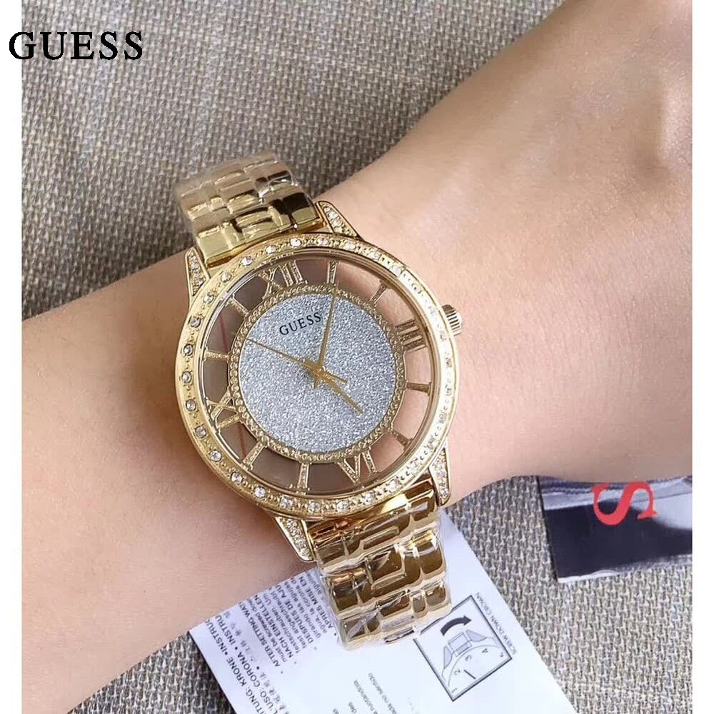 Guess Analog Diamonds Silver Dial Gold Steel Strap Watch For Women - W1013l2 Buy Now By Guess
