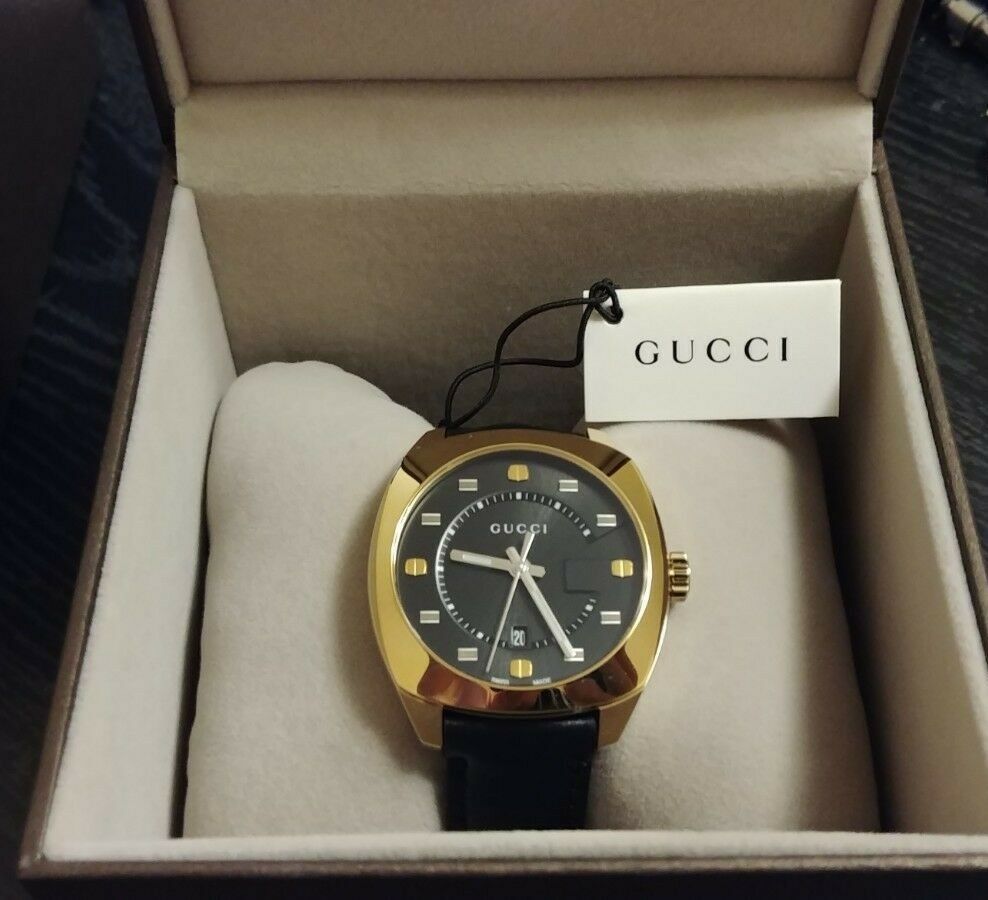 Gucci GG2570 Black Dial Black Leather Strap Watch For Men - YA142310 Buy Now By Gucci