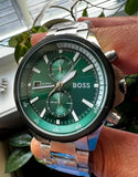 Hugo Boss Globetrotter Green Dial Silver Steel Strap Watch for Men - 1513930 Buy Now By Hugo Boss