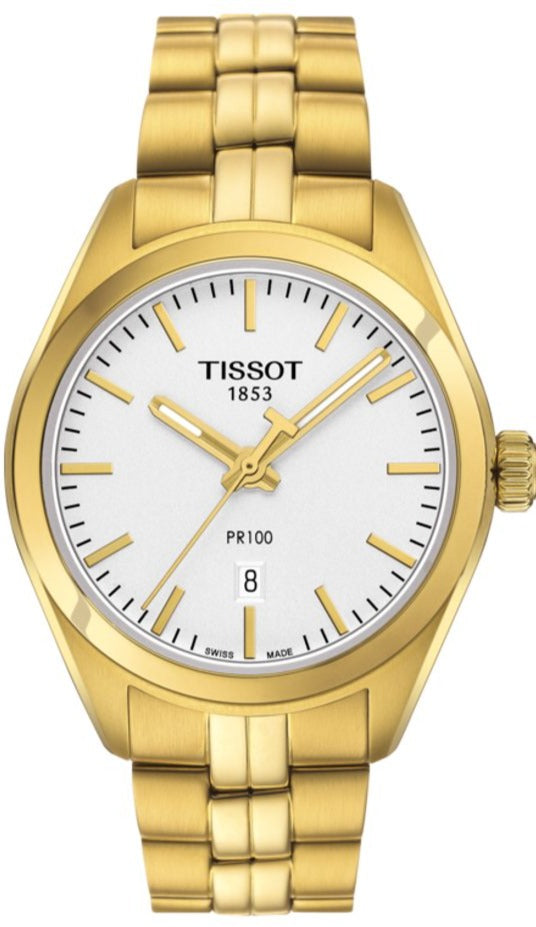 Tissot T Classic PR 100 Lady White Dial Gold Steel Strap Watch for Women - T101.210.33.031.00 Buy Now By Tissot