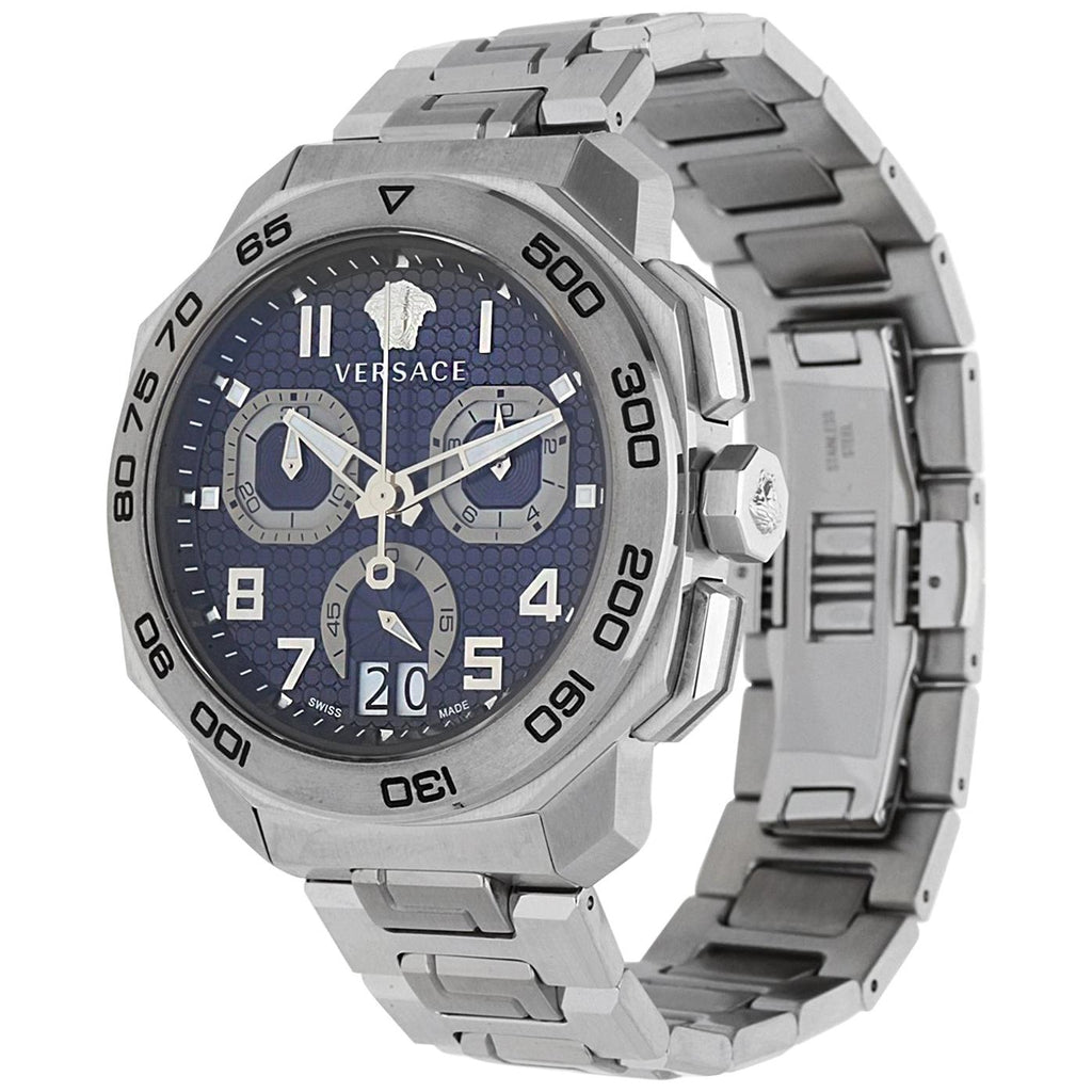 Versace Dylos Chronograph Blue Dial Silver Steel Strap Watch for Men - VQC090016 Buy Now By Versace
