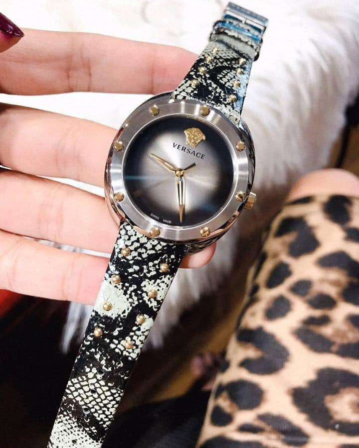 Versace Shadov Quartz Silver Dial Snakeskin Green Leather Strap Watch for Women - VEBM00718 Buy Now By Versace