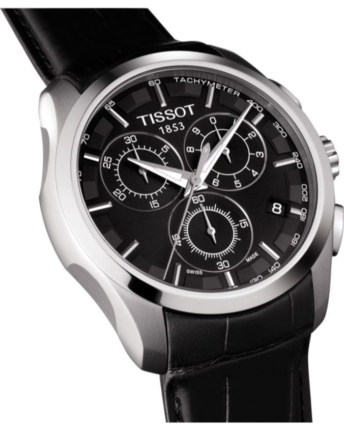 Tissot T Classic Couturier Chronograph Black Dial Black Leather Strap Watch For Men - T035.617.16.051.00 Buy Now By Tissot