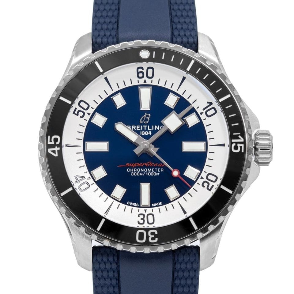 Breitling Superocean Automatic 44 Blue Dial Blue Rubber Strap Watch for Men - A17376211C1S1 Buy Now By Breitling