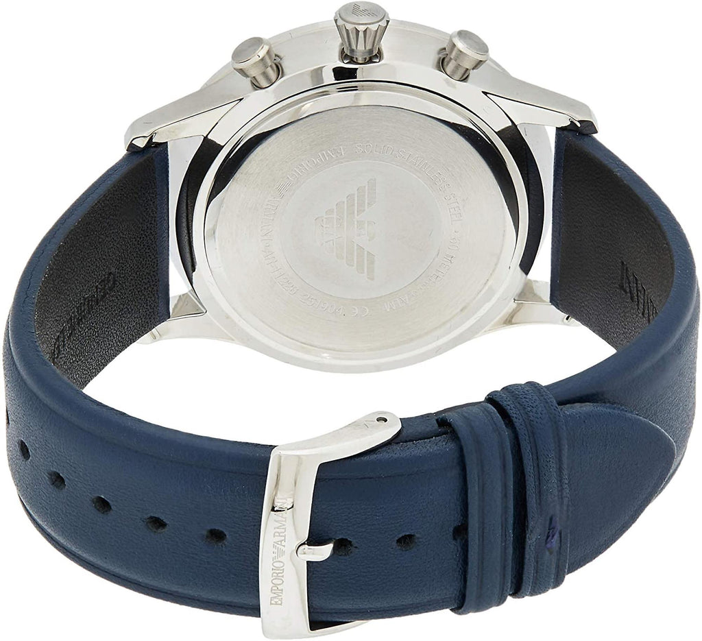 Emporio Armani Giovanni T Bar Chronograph Quartz Blue Dial Blue Leather Strap Watch For Men - AR11226 Buy Now By Emporio Armani