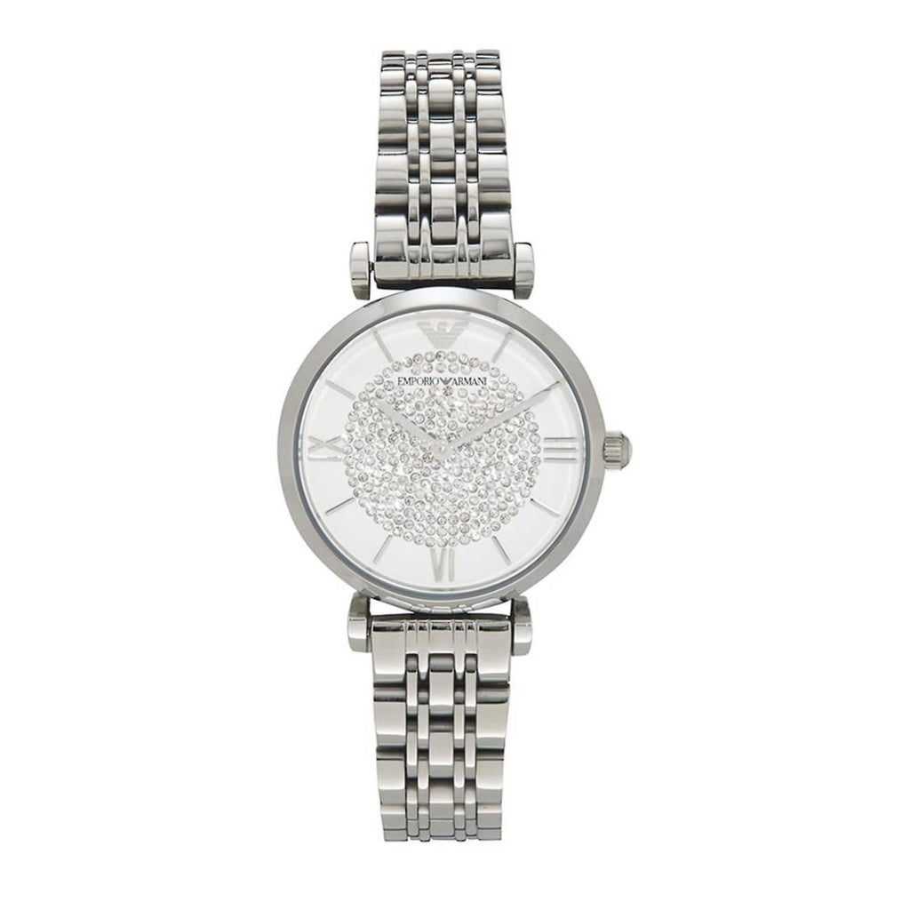 Emporio Armani Gianni T Bar White Crystal Pave Dial Silver Stainless Steel Strap Watch For Women - AR1925 Buy Now By Emporio Armani