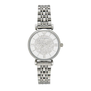 Emporio Armani Gianni T Bar White Crystal Pave Dial Silver Stainless Steel Strap Watch For Women - AR1925 Buy Now By Emporio Armani