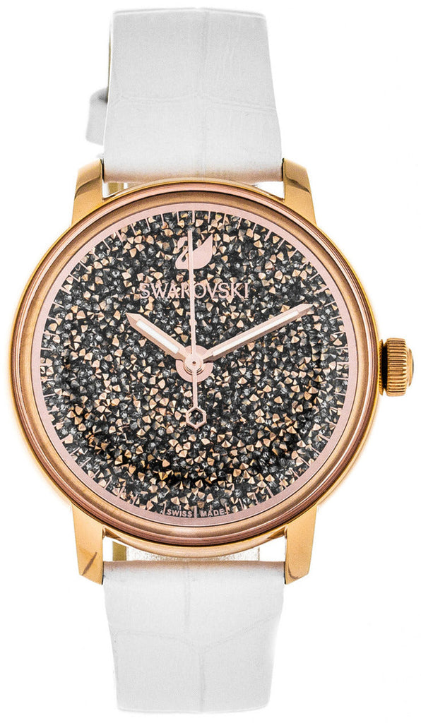 Swarovski Crystalline Hours Quartz Grey Dial Black Leather Strap Watch for Women - 5344635 Buy Now By Swarovski