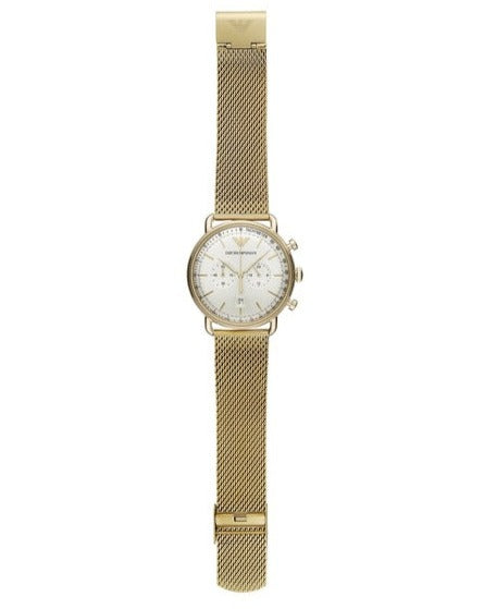 Emporio Armani Aviator Chronograph Quartz Beige Dial Gold Mesh Bracelet Watch For Men - AR11315 Buy Now By Emporio Armani