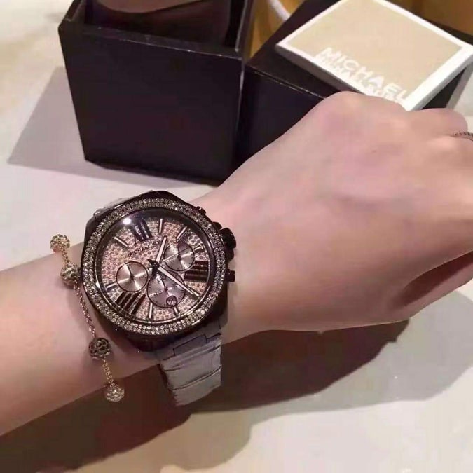 Michael Kors Wren Chronograph Gold Diamonds Dial Black Steel Strap Watch for Women - MK5879 Buy Now By Michael Kors