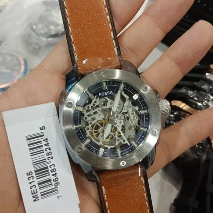 Fossil Modern Machine Automatic Skeleton Silver Dial Brown Leather Strap Watch for Men - ME3135 Buy Now By Fossil