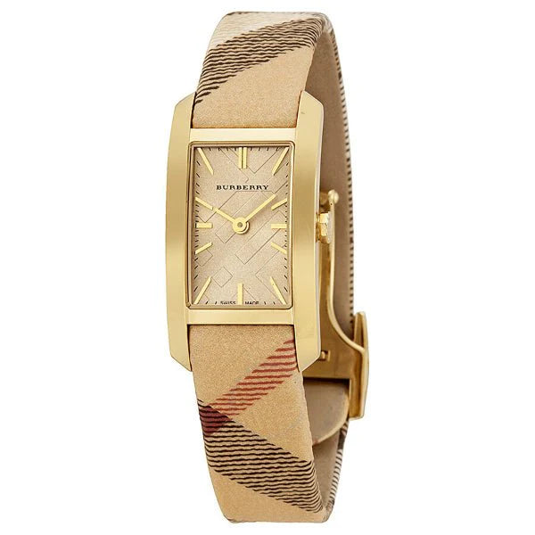 Burberry Pioneer Gold Dial Haymarket Beige Leather Strap Watch for Women - BU9509 Buy Now By Burberry