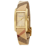 Burberry Pioneer Gold Dial Haymarket Beige Leather Strap Watch for Women - BU9509 Buy Now By Burberry