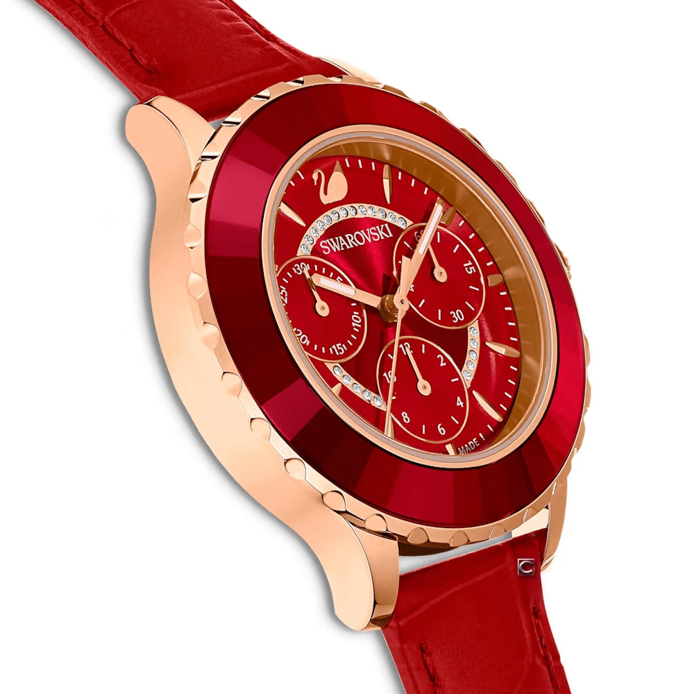 Swarovski Octea Lux Chrono Red Dial Red Leather Strap Watch for Men - 5646975 Buy Now By Swarovski