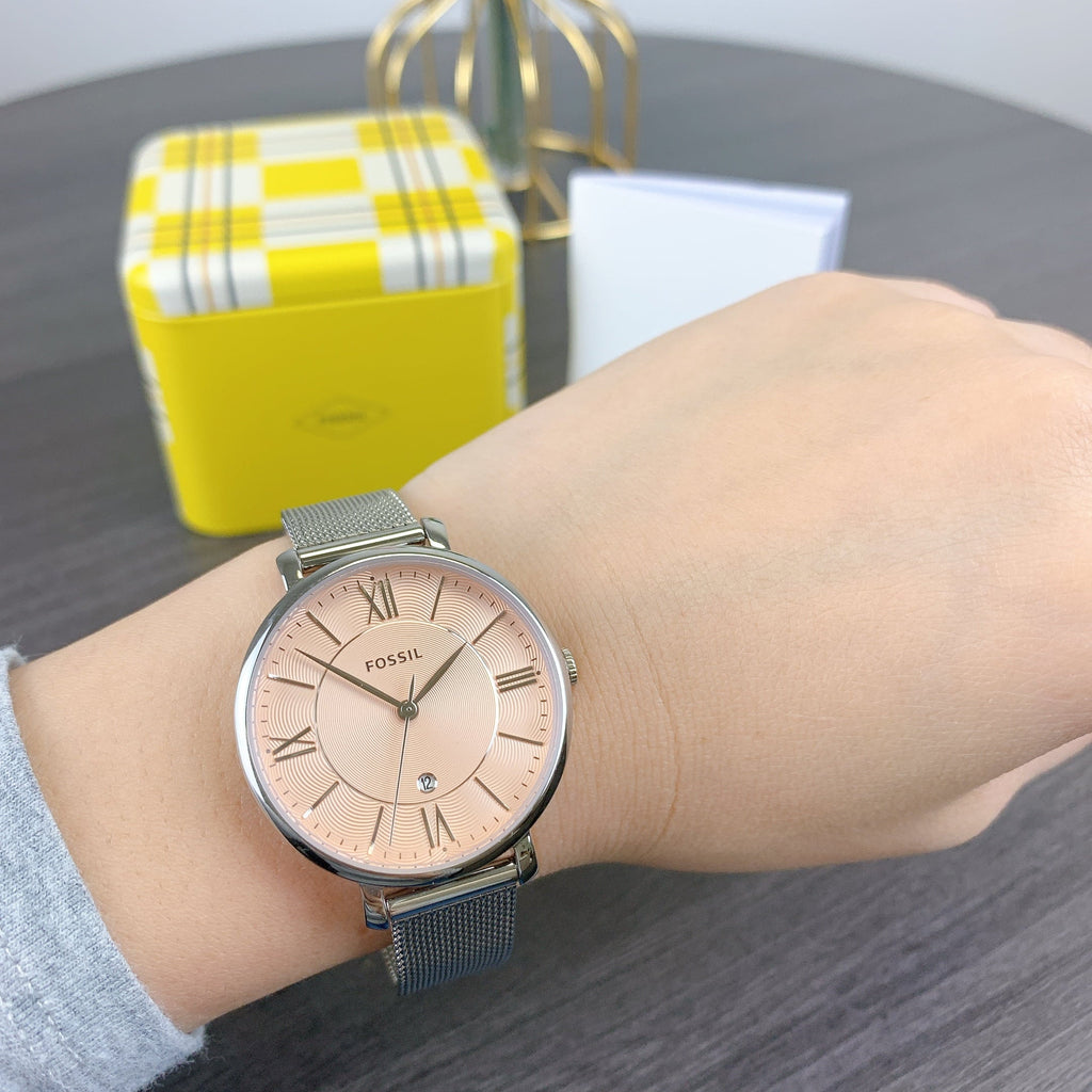 Fossil Jacqueline Three Hand Pink Dial Silver Mesh Strap Watch for Women - ES5089 Buy Now By Fossil