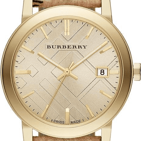 Burberry The City Gold Dial Haymarket Brown Leather Strap Watch for Women - BU9026 Buy Now By Burberry