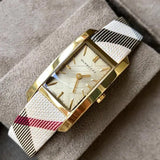 Burberry Pioneer Gold Dial Haymarket Beige Leather Strap Watch for Women - BU9509 Buy Now By Burberry