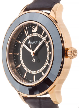 Swarovski Octea Lux Black Dial Black Leather Strap Watch for Women - 5414410 Buy Now By Swarovski