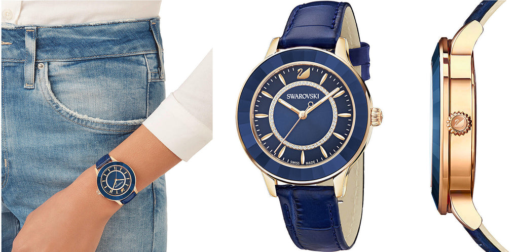 Swarovski Octea Lux Blue Dial Blue Leather Strap Watch for Women - 5414413 Buy Now By Swarovski