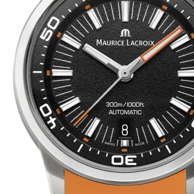 Maurice Lacroix Pontos S Diver Black Dial Orange Rubber Strap Watch For Men - PT6248-SS00L-330-J Buy Now By Maurice Lacroix