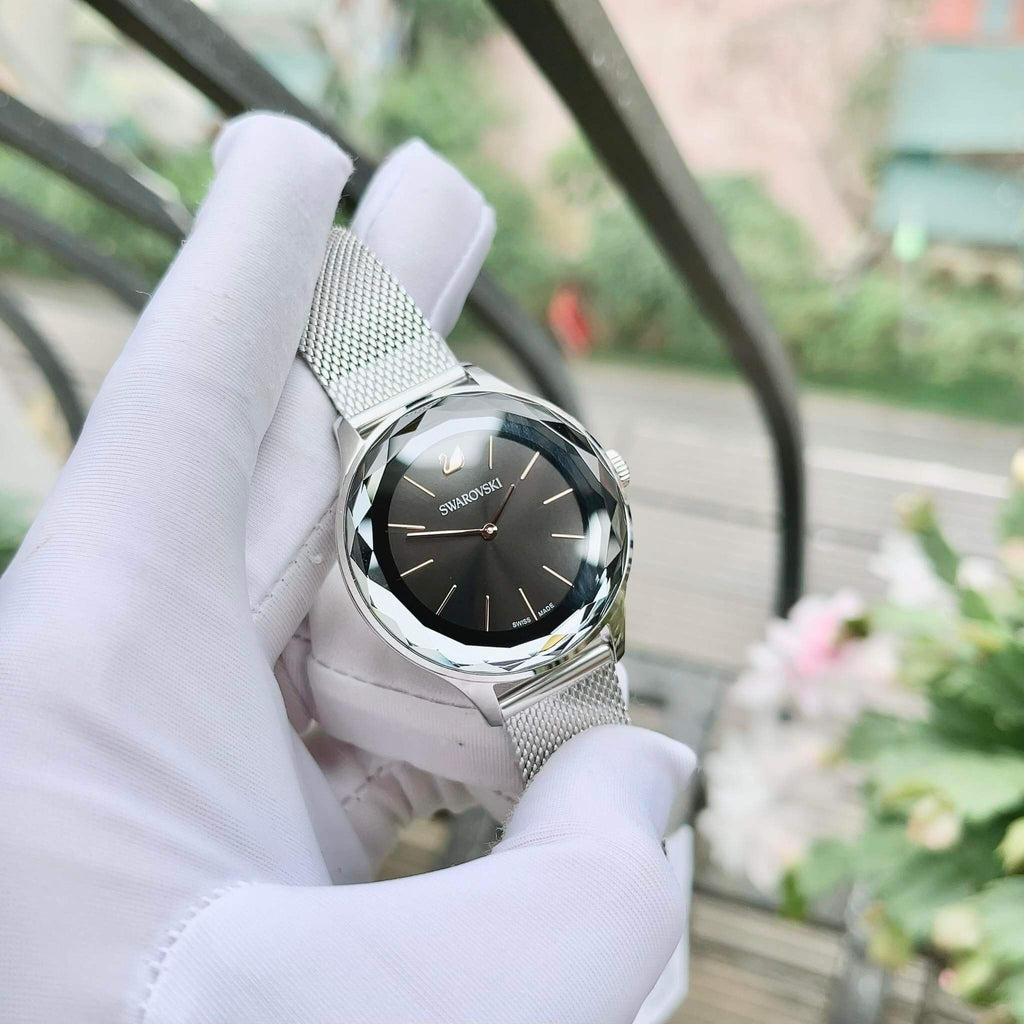 Swarovski Octea Nova Black Dial Silver Mesh Bracelet Watch for Women - 5430420 Buy Now By Swarovski