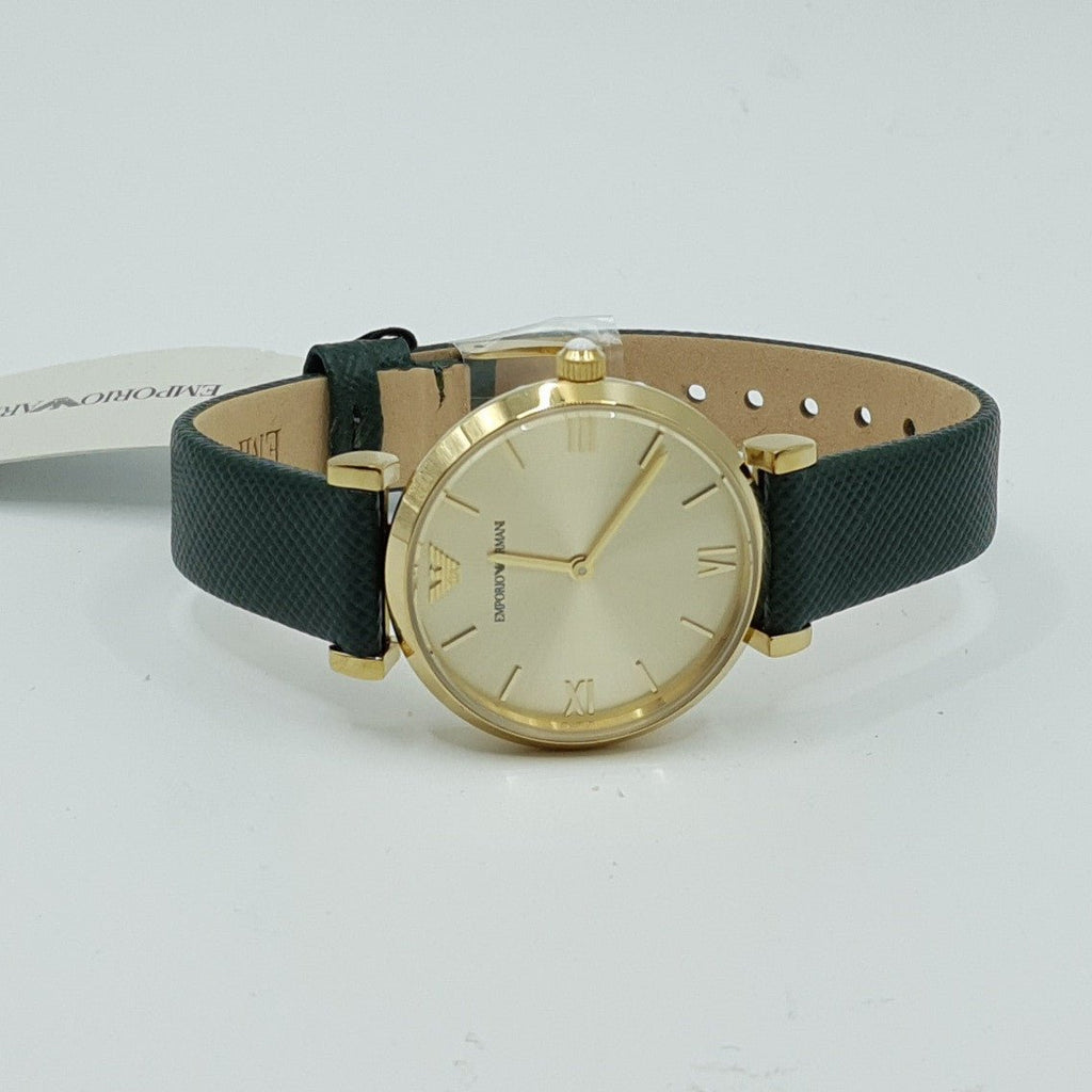 Emporio Armani Retro Champagne Beige Dial Green Leather Strap Watch For Women - AR1726 Buy Now By Emporio Armani