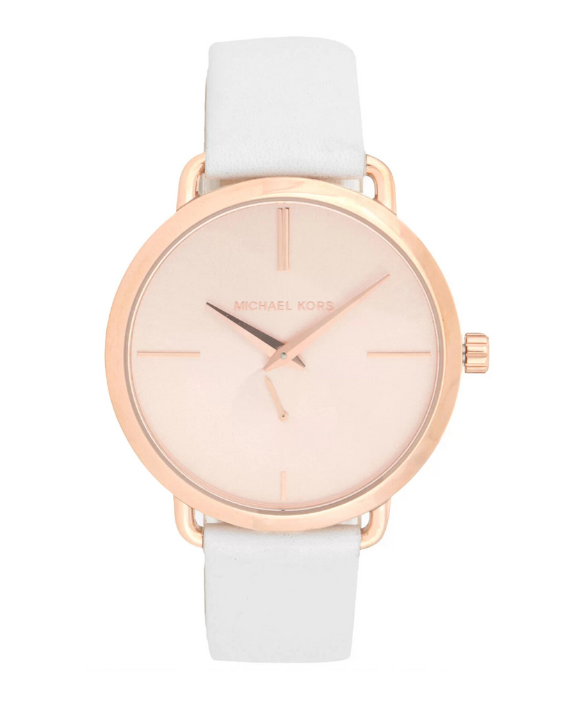 Michael Kors Portia Rose Gold Dial White Leather Strap Watch For Women - MK2660 Buy Now By Michael Kors