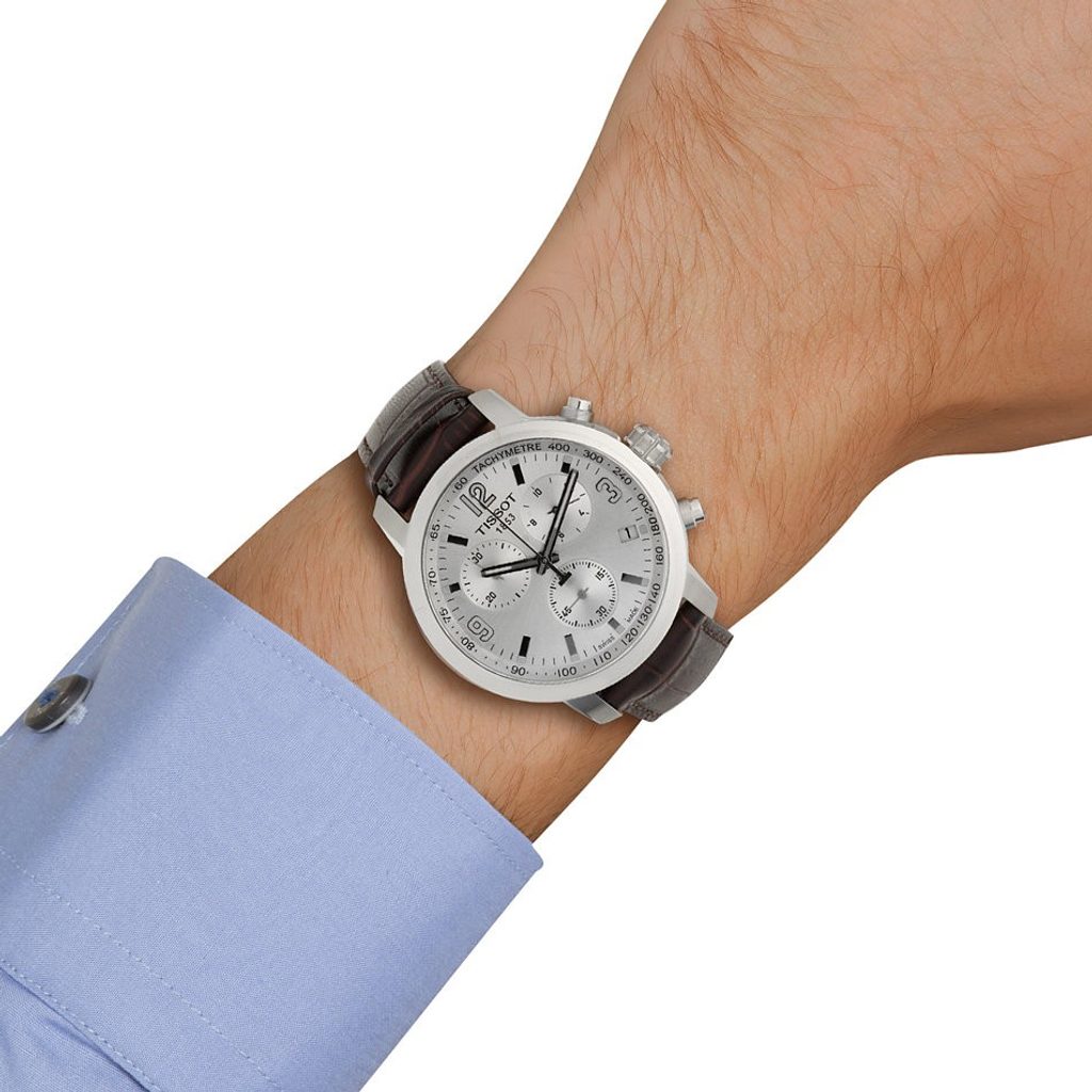 Tissot PRC 200 Chronograph Silver Dial Brown Leather Strap Watch For Men - T055.417.16.037.00 Buy Now By Tissot