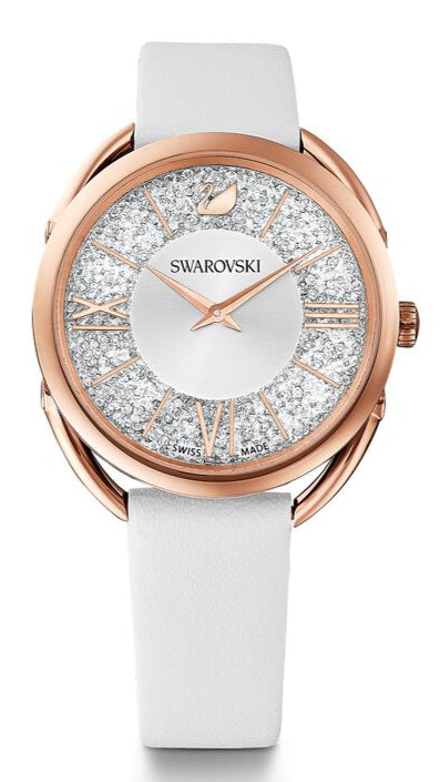 Swarovski Crystalline Glam Silver Dial White Leather Strap Watch for Women - 5452459 Buy Now By Swarovski