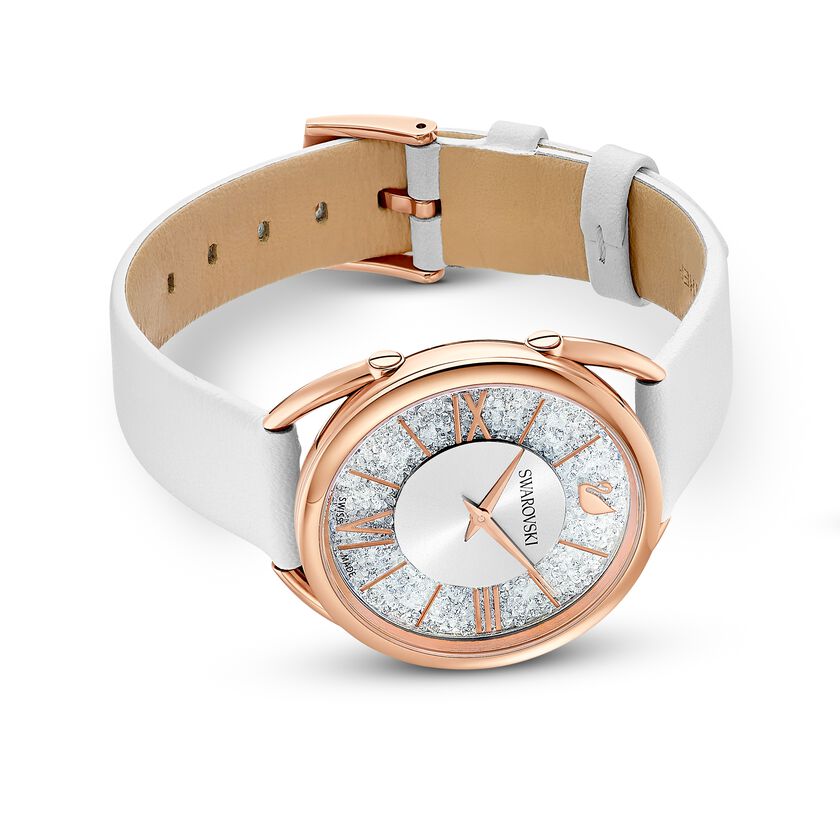 Swarovski Crystalline Glam Silver Dial White Leather Strap Watch for Women - 5452459 Buy Now By Swarovski