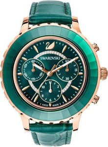 Swarovski Octea Lux Chrono Emerald Green Dial Green Leather Strap Watch for Women - 5452498 Buy Now By Swarovski