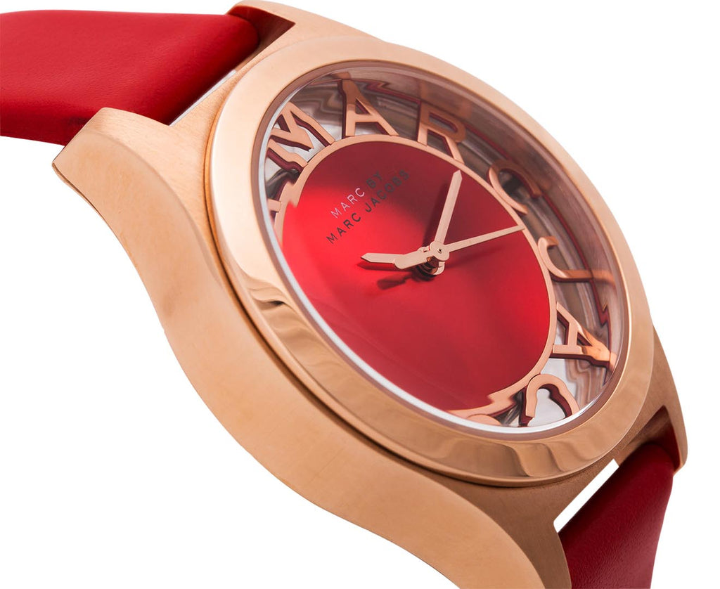 Marc Jacobs Henry Skeleton Red Dial Red Leather Strap Watch for Women - MBM1338 Buy Now By Marc Jacobs