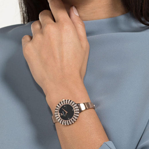 Swarovski Crystal Rose Black Dial Rose Gold Steel Strap Watch for Women - 5484050 Buy Now By Swarovski