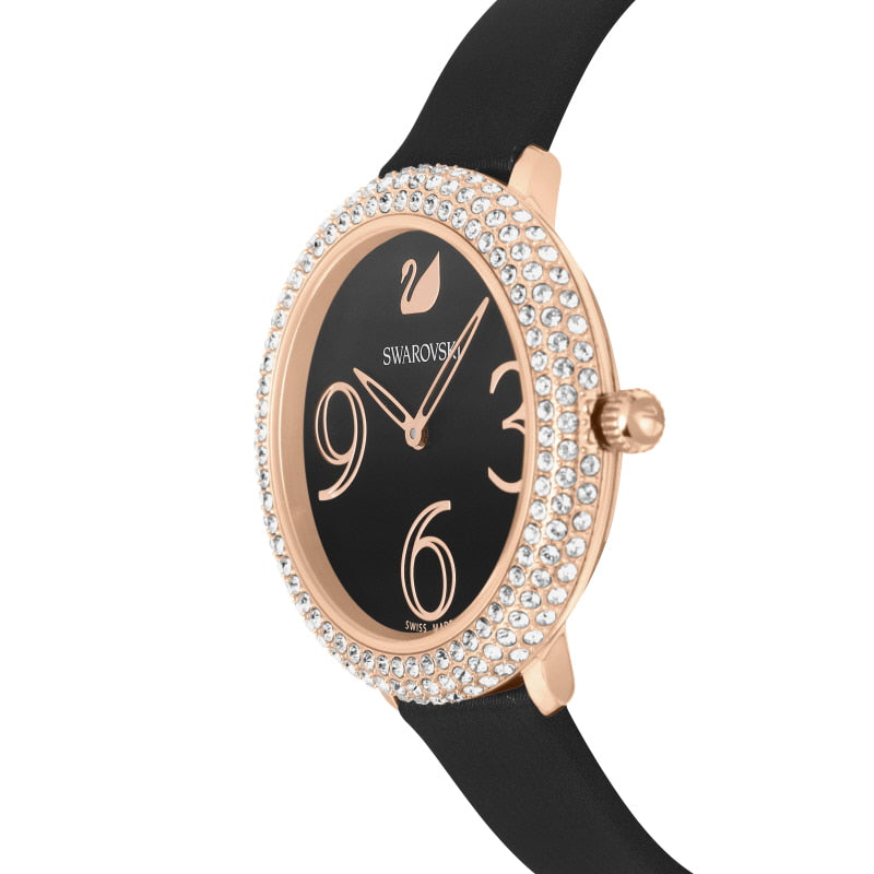 Swarovski Crystal Frost Black Dial Black Leather Strap Watch for Women - 5484058 Buy Now By Swarovski