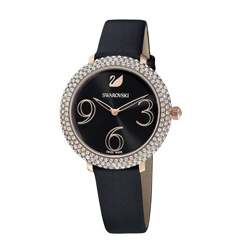 Swarovski Crystal Frost Black Dial Black Leather Strap Watch for Women - 5484058 Buy Now By Swarovski