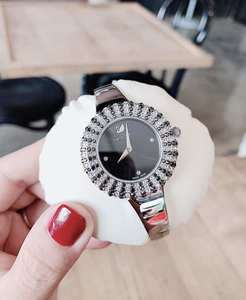 Swarovski Crystal Rose Black Dial Silver Steel Strap Watch for Women - 5484076 Buy Now By Swarovski