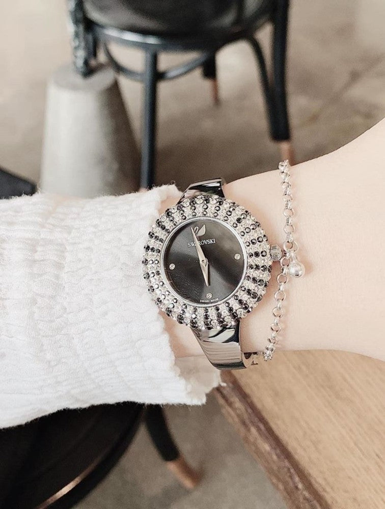 Swarovski Crystal Rose Black Dial Silver Steel Strap Watch for Women - 5484076 Buy Now By Swarovski