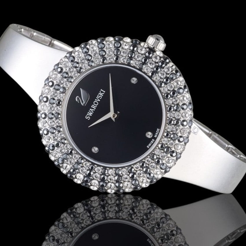 Swarovski Crystal Rose Black Dial Silver Steel Strap Watch for Women - 5484076 Buy Now By Swarovski