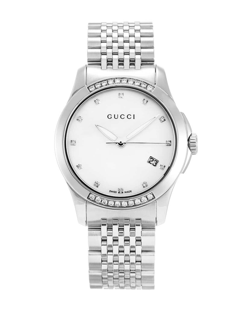 Gucci G Timeless Diamonds Mother of Pearl Dial Silver Steel Strap Watch For Women - YA126510 Buy Now By Gucci