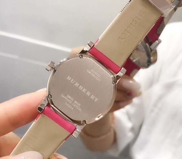 Burberry The City White Dial Haymarket Pink Leather Strap Watch for Women - BU9149 Buy Now By Burberry