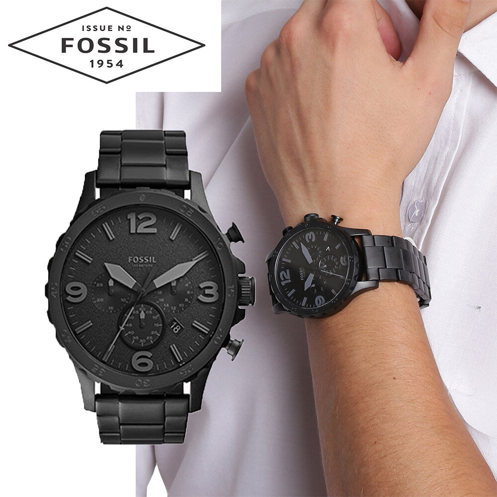 Fossil Nate Chronograph Black Dial Black Steel Strap Watch for Men - JR1401 Buy Now By Fossil